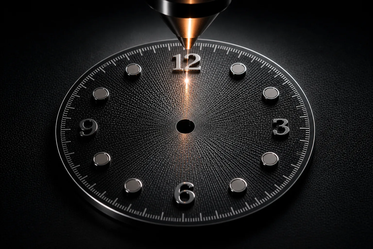 Blue custom dial prototype held for inspection