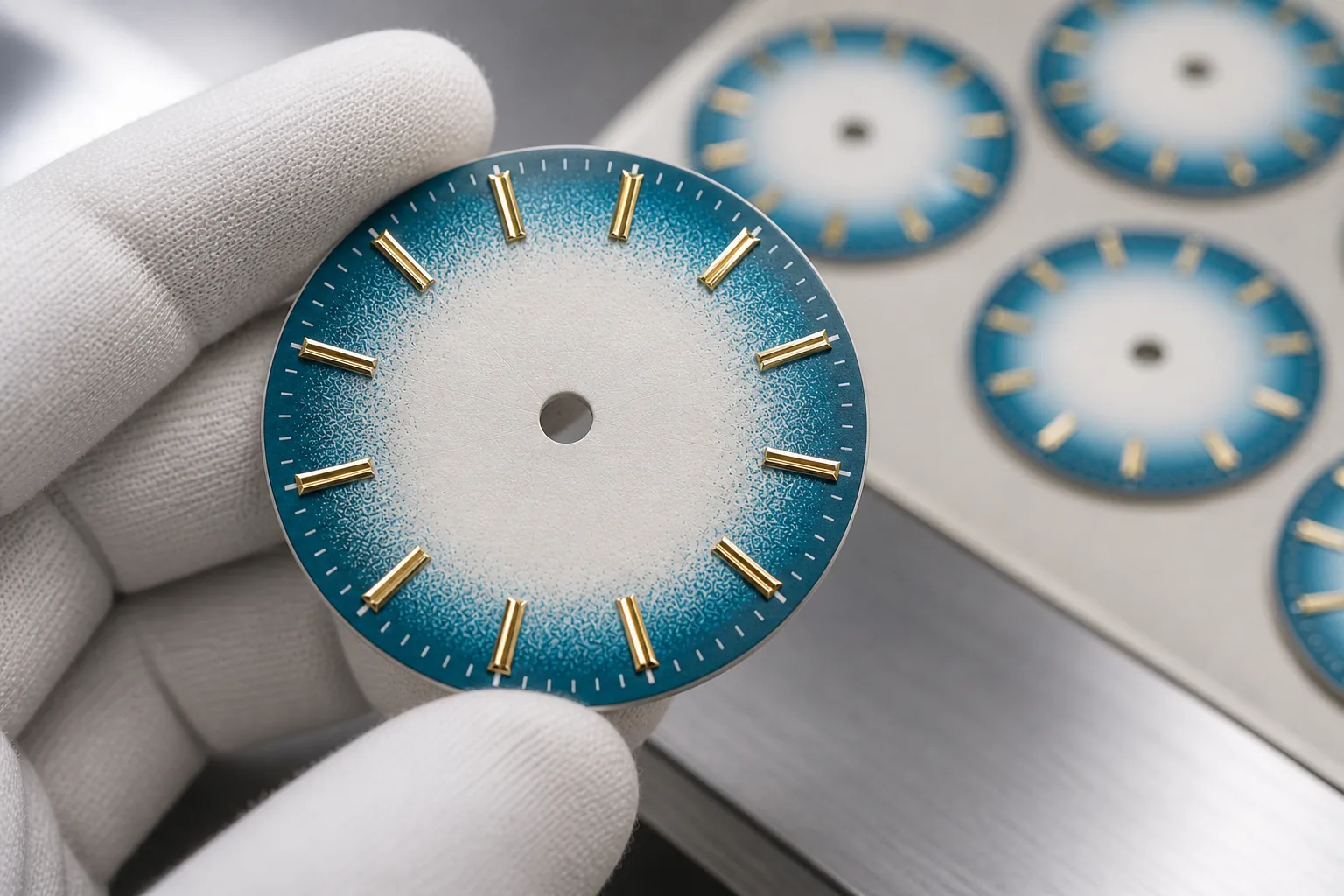 UV printing process applying colour to a dial